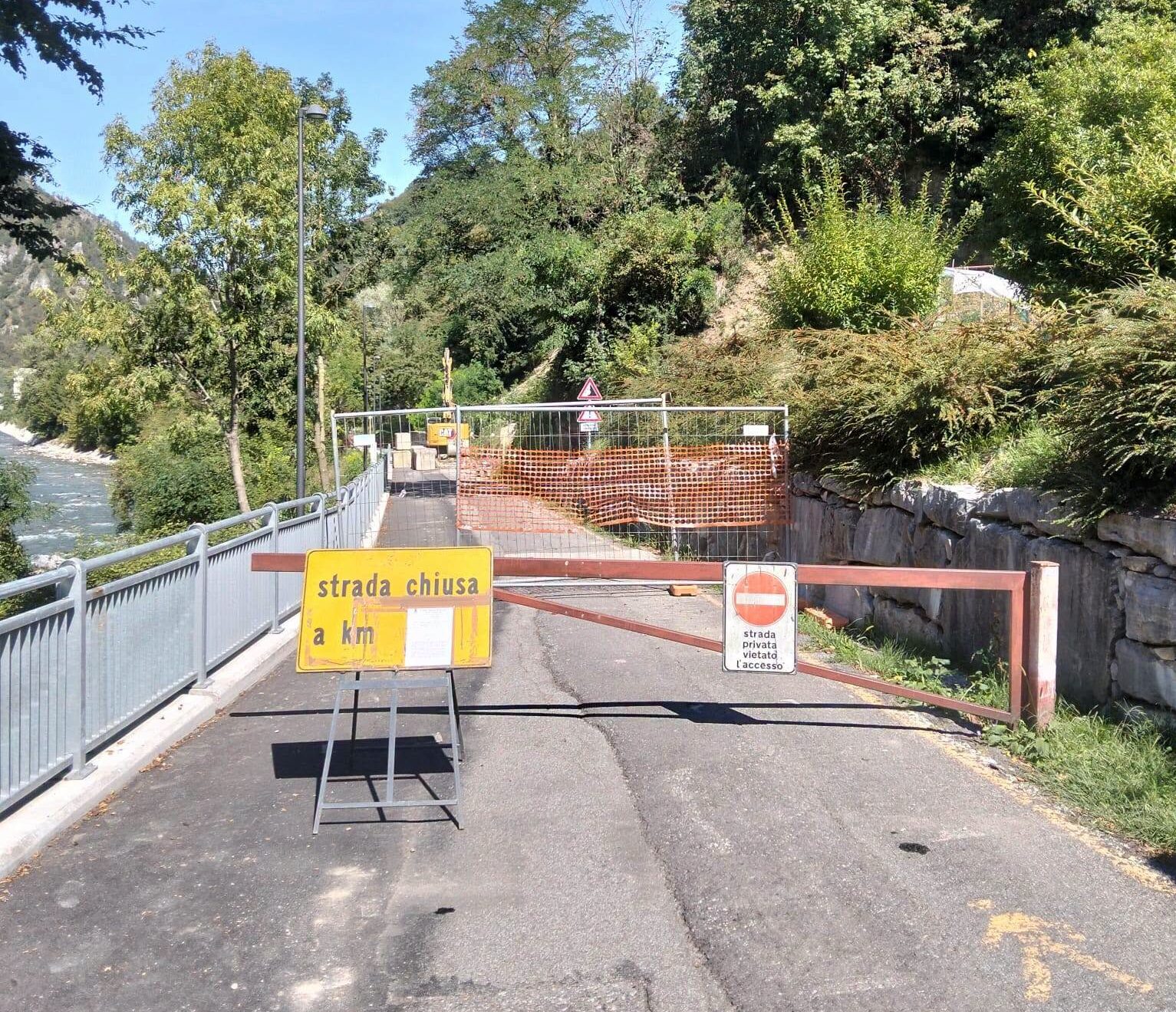 Zogno, ciclabile chiusa in via Al Derò: si bonifica la frana del 2024